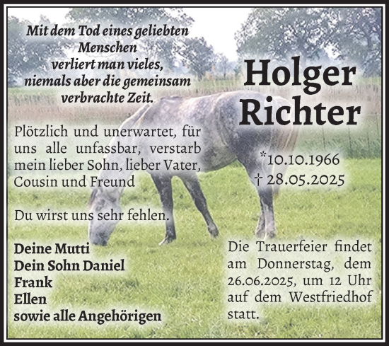 Traueranzeige von Holger Richter von Volksstimme Magdeburg
