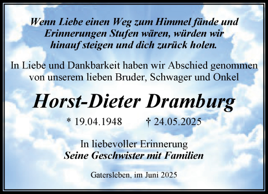 Traueranzeige von Horst-Dieter Dramburg von Trauerkombi Aschersleben