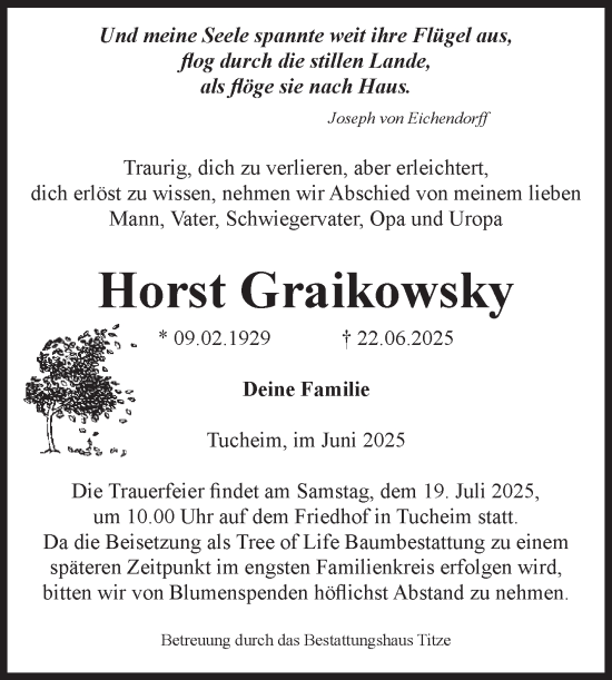 Traueranzeige von Horst Graikowsky von Volksstimme Burg/Genthin