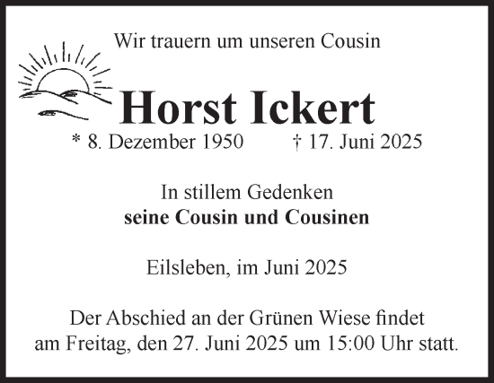 Traueranzeige von Horst Ickert von Volksstimme Oschersleben/Wanzleben