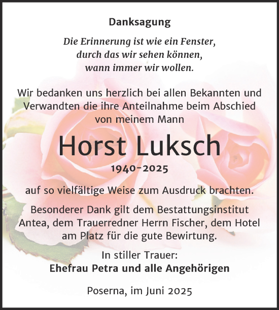 Traueranzeige von Horst Luksch von Trauerkombi Weißenfels