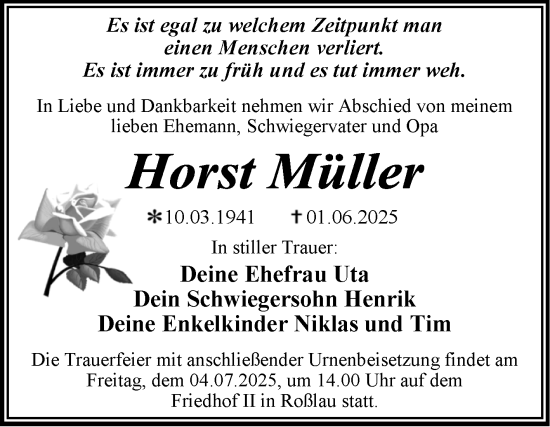 Traueranzeige von Horst Müller von Trauerkombi Dessau