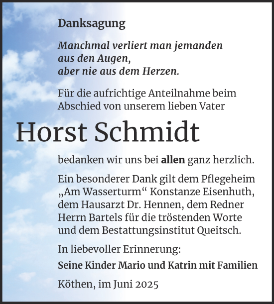 Traueranzeige von Horst Schmidt von Trauerkombi Köthen
