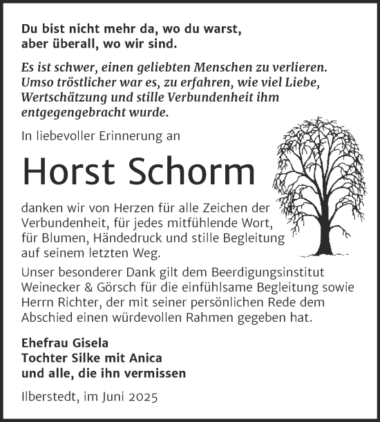 Traueranzeige von Horst Schorm von Trauerkombi Bernburg
