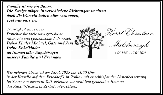 Traueranzeige von Horst Christian Malcherczyk von Trauerkombi Dessau