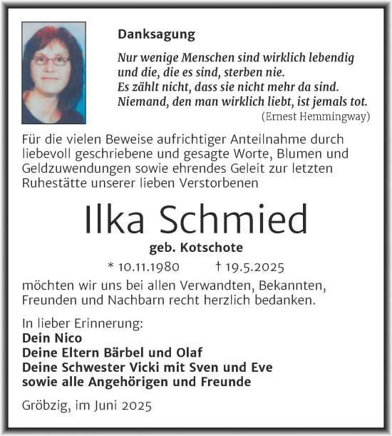 Traueranzeige von Ilka Schmied von Trauerkombi Köthen