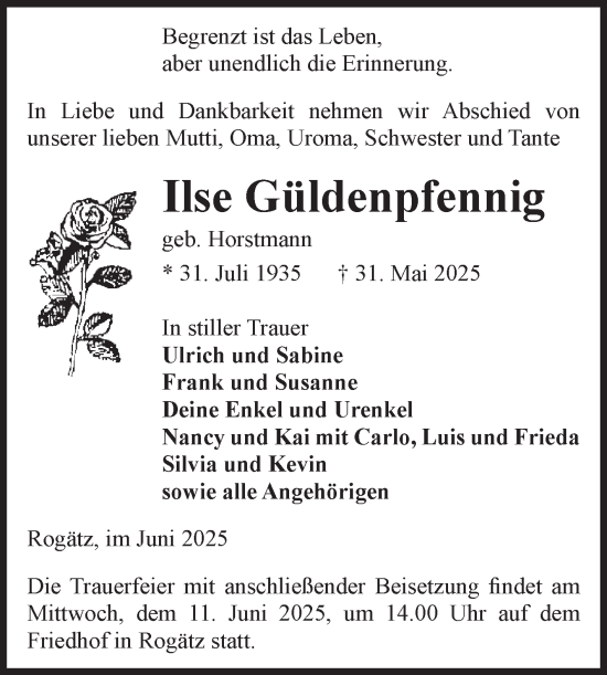 Traueranzeige von Ilse Güldenpfennig von Volksstimme Haldensleben/Wolmirstedt