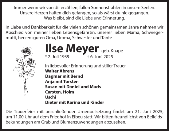 Traueranzeige von Ilse Meyer von Volksstimme Haldensleben/Wolmirstedt
