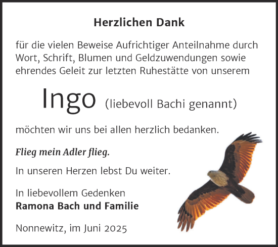 Traueranzeige von Ingo Bach von Trauerkombi Zeitz