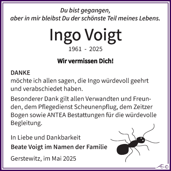 Traueranzeige von Ingo Voigt von Trauerkombi Weißenfels