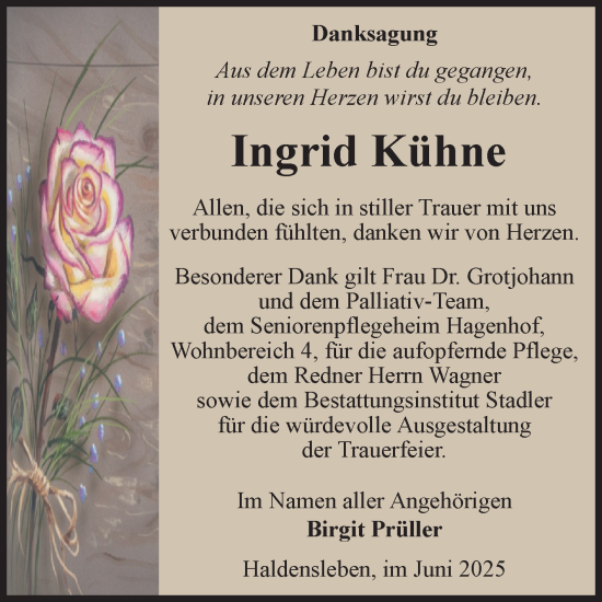 Traueranzeige von Ingrid Kühne von Volksstimme Haldensleben/Wolmirstedt