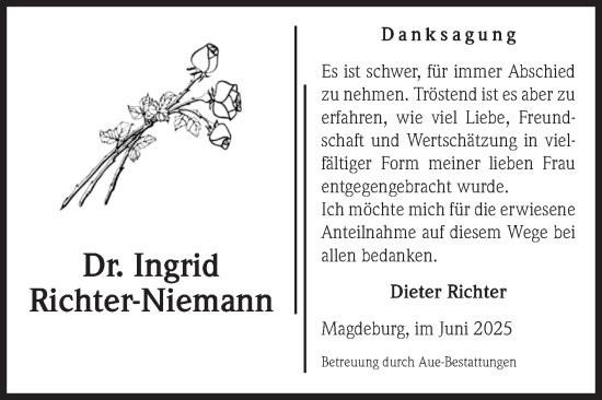 Traueranzeige von Ingrid Richter-Niemann von Volksstimme Magdeburg