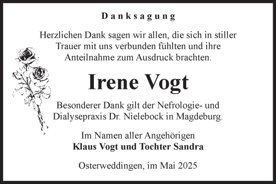 Traueranzeige von Irene Vogt von Volksstimme Magdeburg