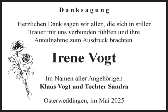 Traueranzeige von Irene Vogt von Volksstimme Oschersleben/Wanzleben