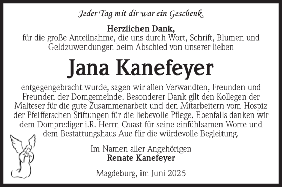 Traueranzeige von Jana Kanefeyer von Volksstimme Magdeburg