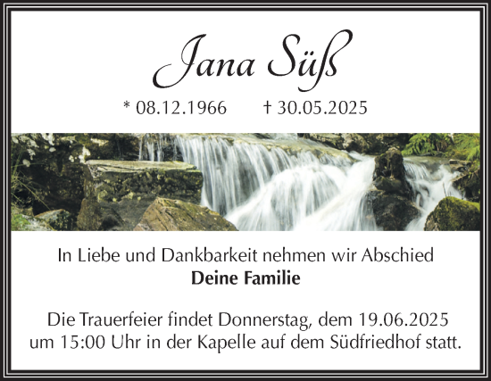 Traueranzeige von Jana Süß von Volksstimme Magdeburg