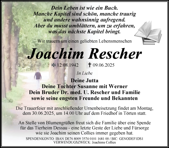 Traueranzeige von Joachim Rescher von Mitteldeutsche Zeitung Dessau-Roßlau