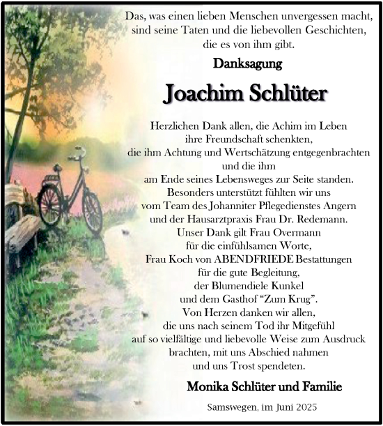 Traueranzeige von Joachim Schlüter von Volksstimme Haldensleben/Wolmirstedt