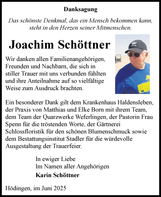 Traueranzeige von Joachim Schöttner von Volksstimme Haldensleben/Wolmirstedt