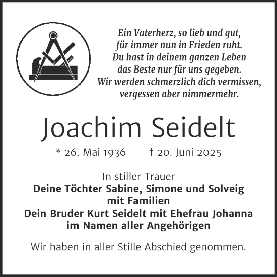Traueranzeige von Joachim Seidelt von Trauerkombi Zeitz
