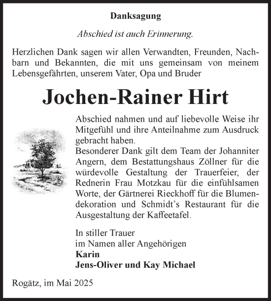 Traueranzeige von Jochen-Rainer Hirt von Volksstimme Haldensleben/Wolmirstedt