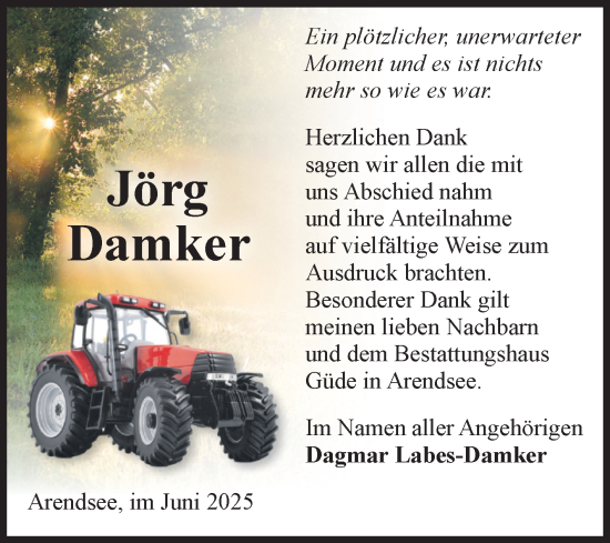 Traueranzeige von Jörg Damker von Volksstimme Altmark Ost