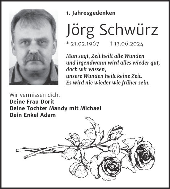 Traueranzeige von Jörg Schwürz von Trauerkombi Bitterfeld