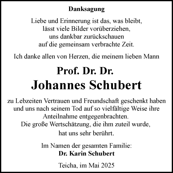 Traueranzeige von Johannes Schubert von Mitteldeutsche Zeitung Halle/Saalkreis