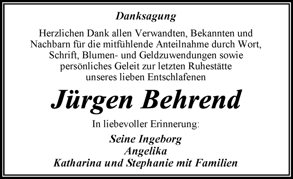  Traueranzeige für Jürgen Behrend vom 21.06.2025 aus Trauerkombi Dessau