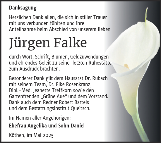 Traueranzeige von Jürgen Falke von Trauerkombi Köthen
