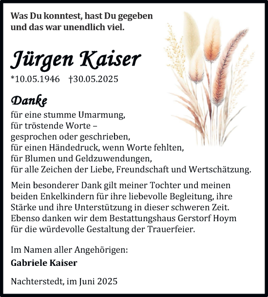 Traueranzeige von Jürgen Kaiser von Trauerkombi Aschersleben