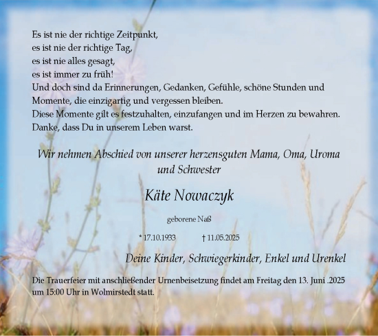 Traueranzeige von Käte Nowaczyk von Volksstimme Haldensleben/Wolmirstedt