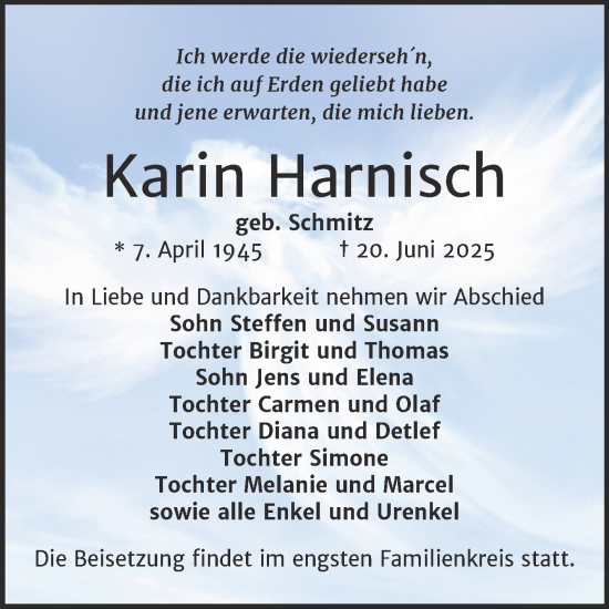 Traueranzeige von Karin Harnisch von Mitteldeutsche Zeitung Halle/Saalkreis