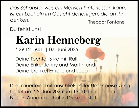 Traueranzeige von Karin Henneberg von Mitteldeutsche Zeitung Quedlingburg
