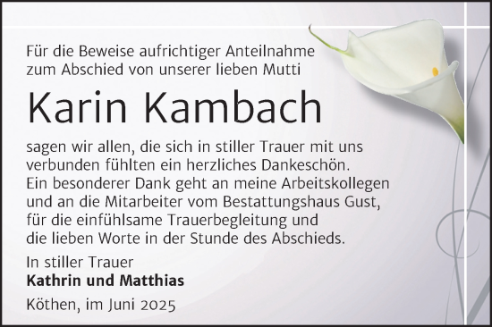 Traueranzeige von Karin Kambach von Trauerkombi Köthen