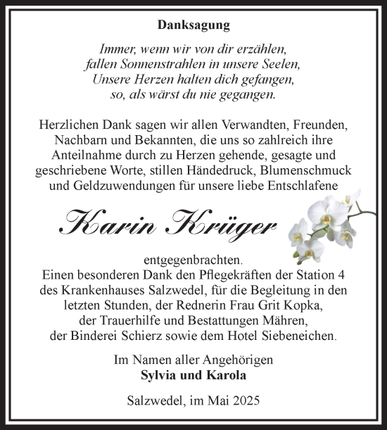 Traueranzeige von Karin Krüger von Volksstimme Altmark West