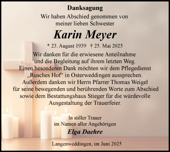 Traueranzeige von Karin Meyer von Volksstimme Oschersleben/Wanzleben