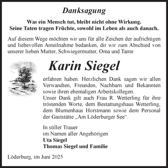 Traueranzeige von Karin Siegel 