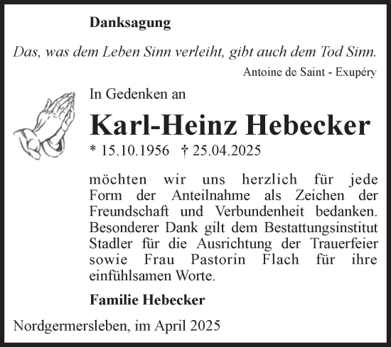 Traueranzeige von Karl-Heinz Hebecker von Volksstimme Haldensleben/Wolmirstedt