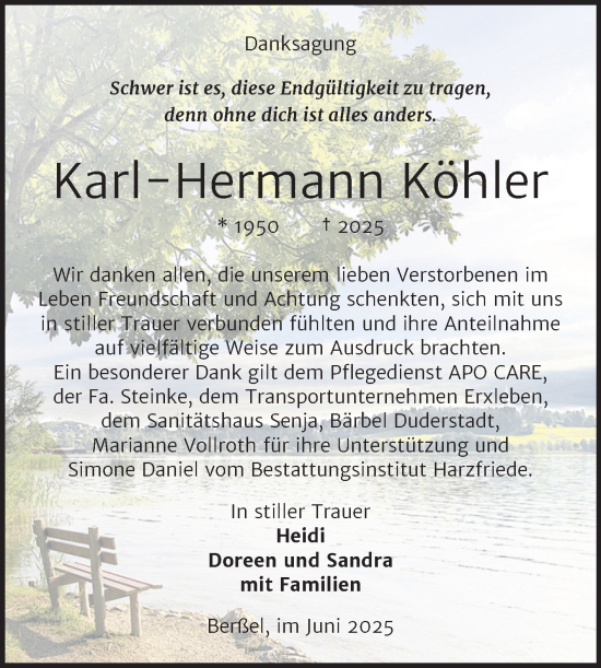 Traueranzeige von Karl-Hermann Köhler von Volksstimme Halberstadt