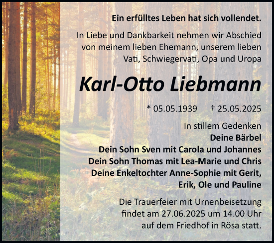 Traueranzeige von Karl-Otto Liebmann von Trauerkombi Bitterfeld