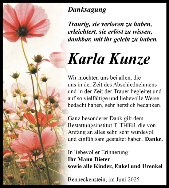 Traueranzeige von Karla Kunze von Volksstimme Wernigerode