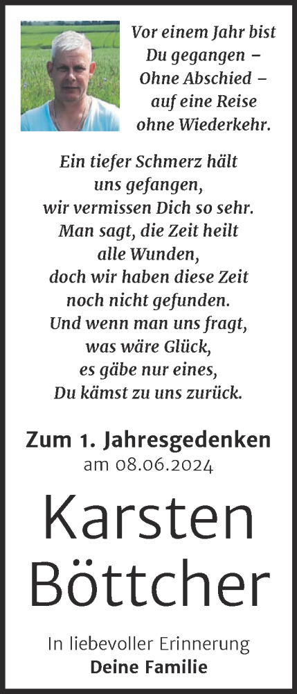 Traueranzeige von Karsten Böttcher von Trauerkombi Wittenberg