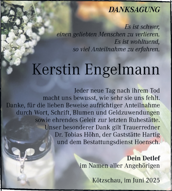 Traueranzeige von Kerstin Engelmann von Trauerkombi Merseburg