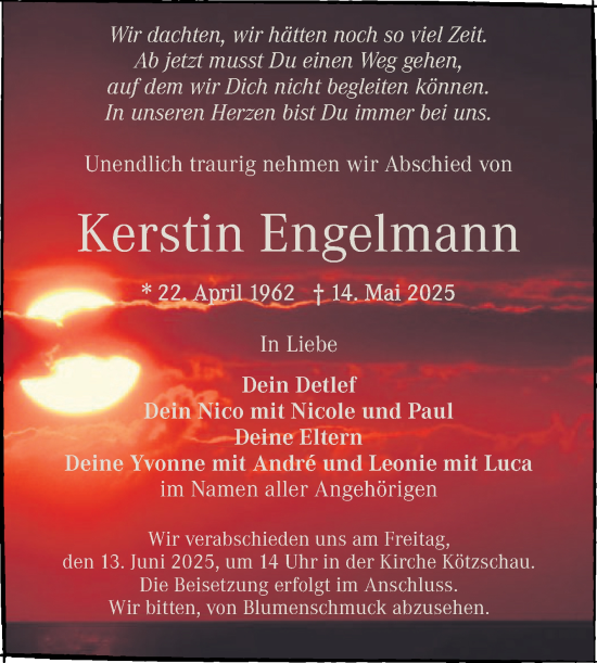 Traueranzeige von Kerstin Engelmann von Trauerkombi Merseburg