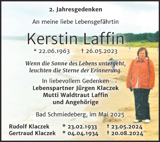 Traueranzeige von Kerstin Laffin von Trauerkombi Wittenberg