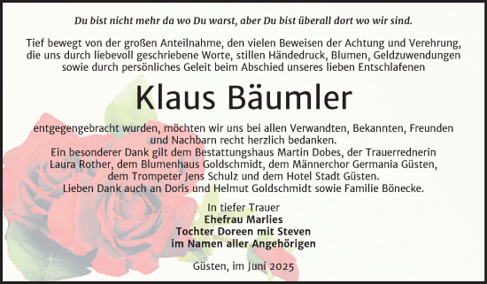 Traueranzeige von Klaus Bäumler 