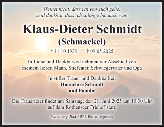 Traueranzeige von Klaus-Dieter Schmidt von Volksstimme Magdeburg