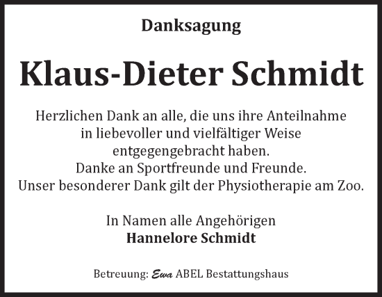 Traueranzeige von Klaus-Dieter Schmidt von Volksstimme Magdeburg