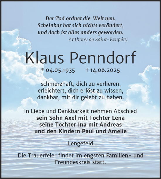 Traueranzeige von Klaus Penndorf von Super Sonntag Naumburg/Nebra
